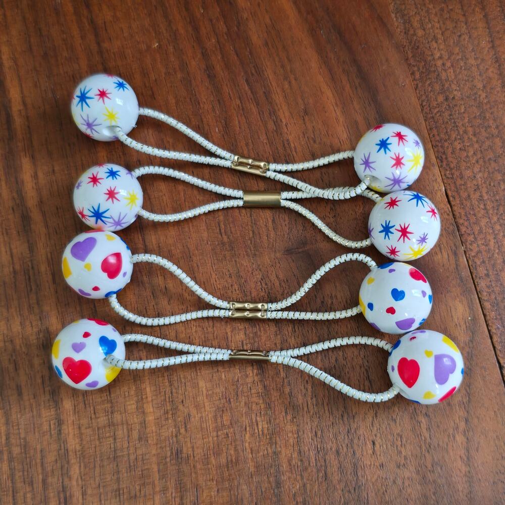 Vintage Goody Twin Bead Ponytail Holders Stars Hearts 70s 80s Retro Classic